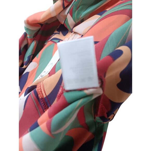 New EASEL Satin Geo Print Vibrant Colored Button Up Collared Tunic 1x - Picture 13 of 15